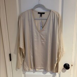White House Black Market Cream V-Neck Blouse-NWT
